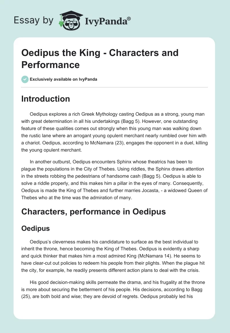 Oedipus the King - Characters and Performance. Page 1