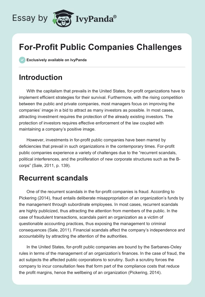 For-Profit Public Companies Challenges. Page 1