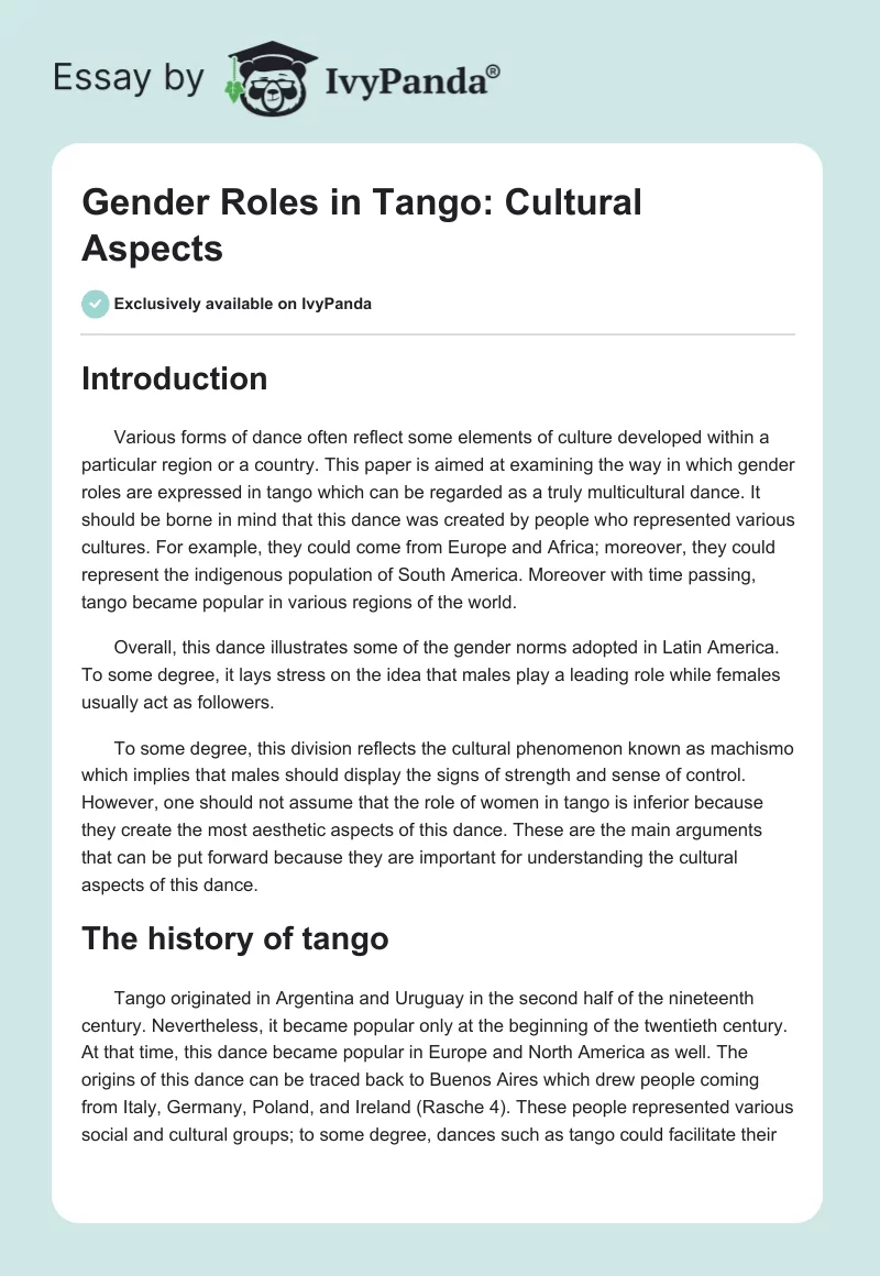 Gender Roles in Tango: Cultural Aspects. Page 1