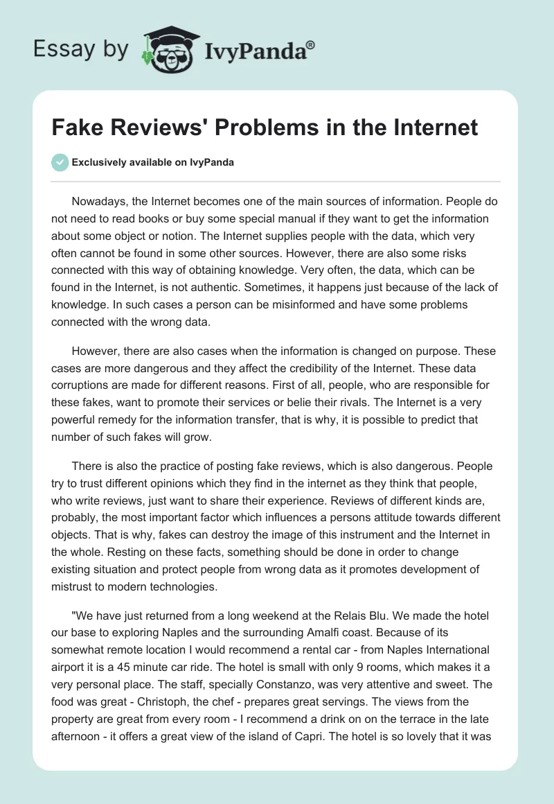 Fake Reviews' Problems in the Internet. Page 1