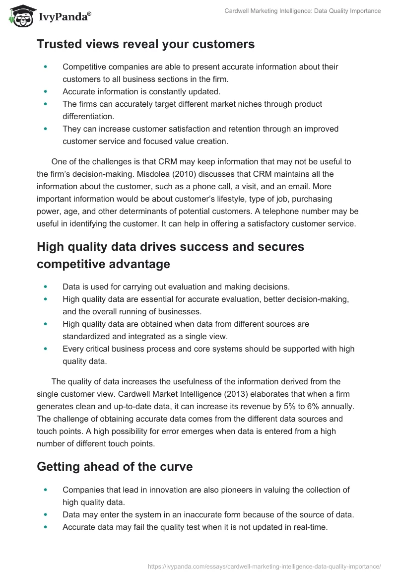 Cardwell Marketing Intelligence: Data Quality Importance. Page 3