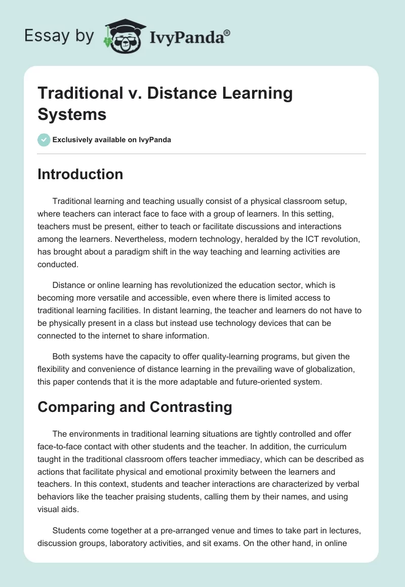 Traditional vs. Distance Learning Systems. Page 1
