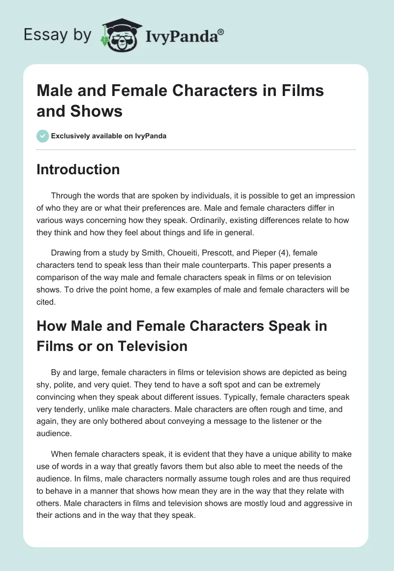 Male and Female Characters in Films and Shows. Page 1