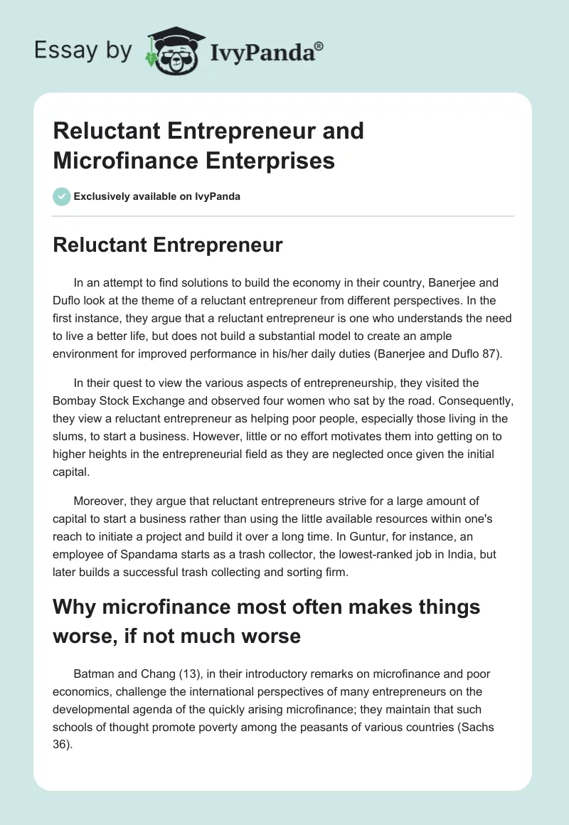 Reluctant Entrepreneur and Microfinance Enterprises. Page 1
