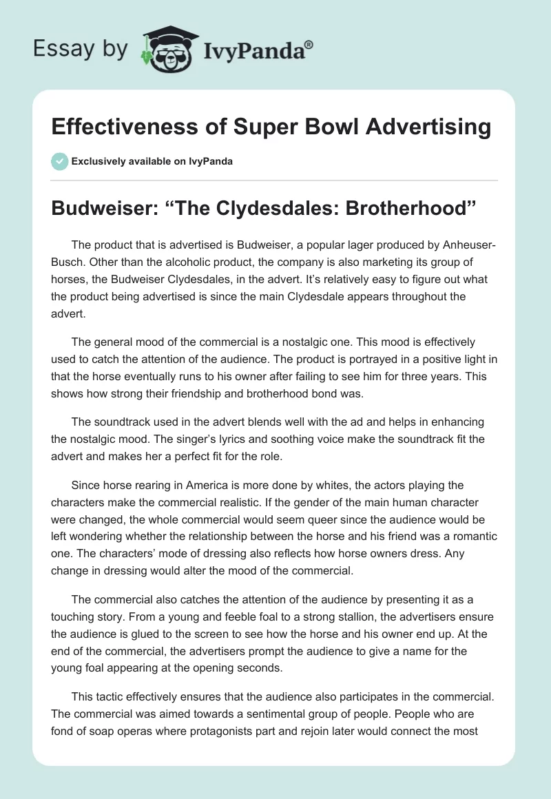 Effectiveness of Super Bowl Advertising. Page 1