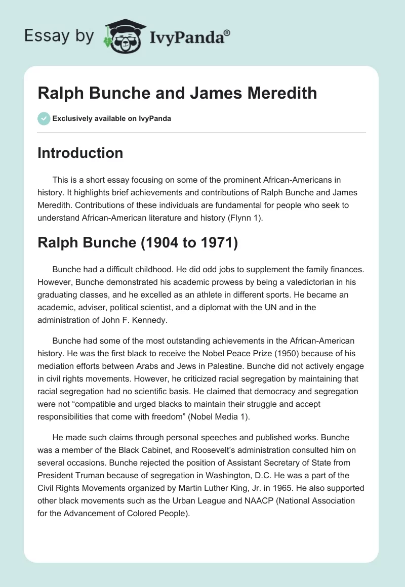 Ralph Bunche and James Meredith. Page 1