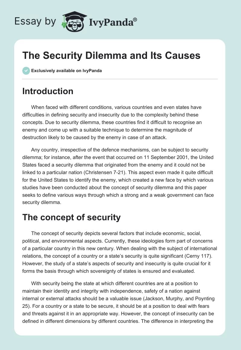 The Security Dilemma and Its Causes. Page 1