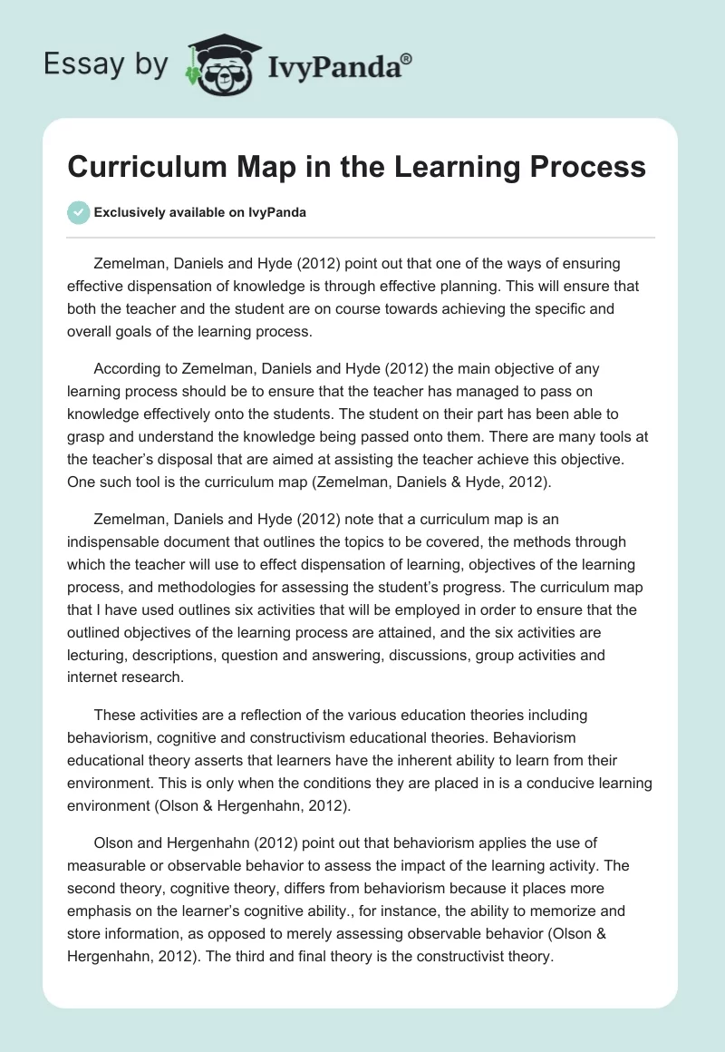 Curriculum Map in the Learning Process. Page 1