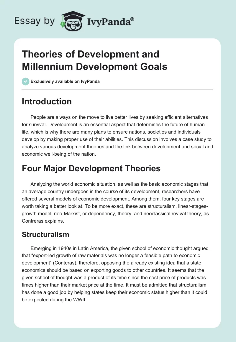 Theories of Development and Millennium Development Goals. Page 1