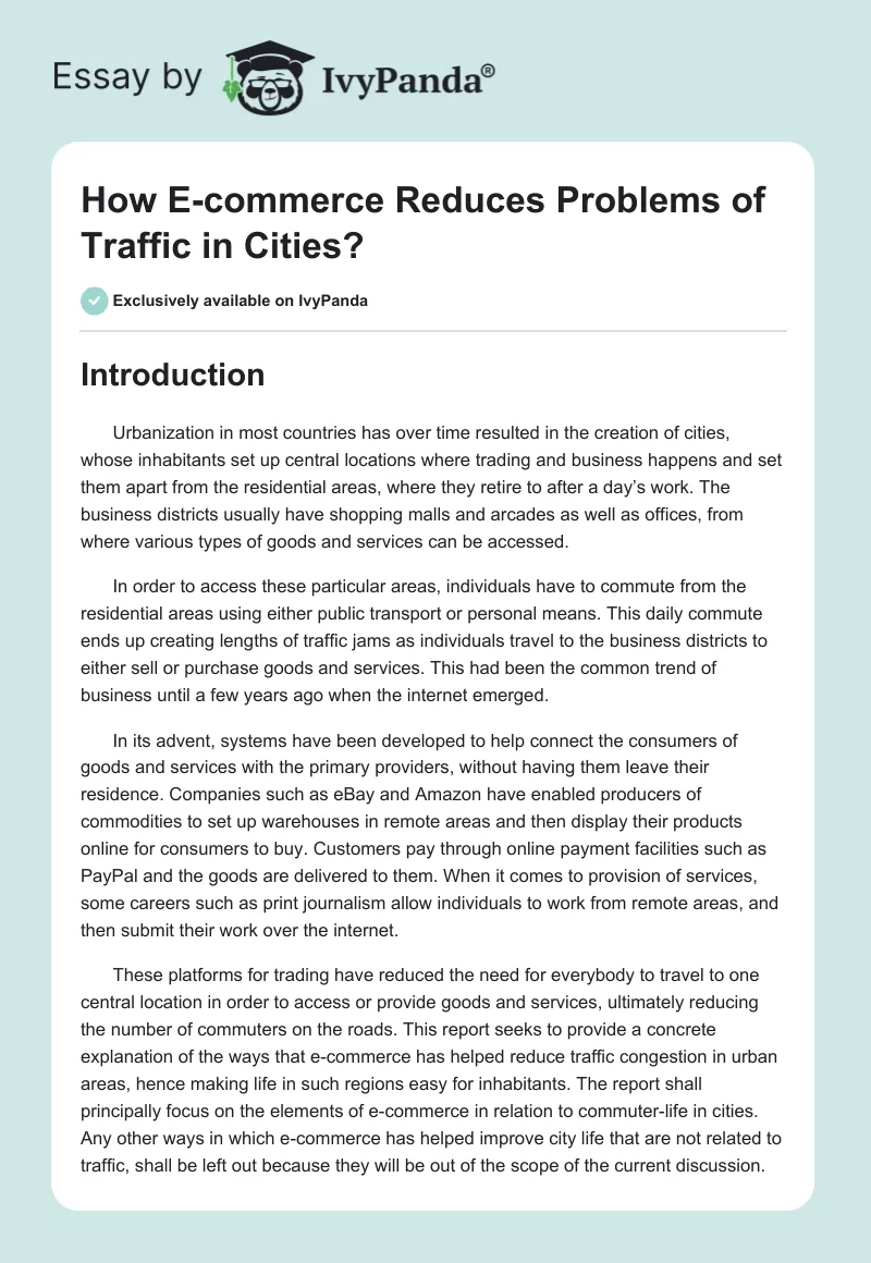 How E-Commerce Reduces Problems of Traffic in Cities?. Page 1