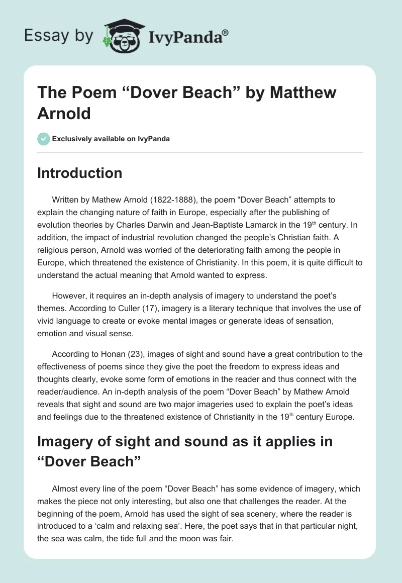 The Poem “Dover Beach” by Matthew Arnold. Page 1