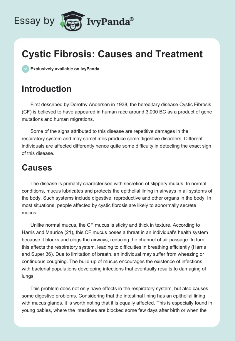 Cystic Fibrosis: Causes and Treatment. Page 1