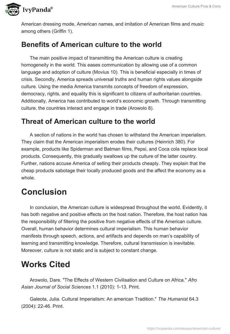 American Culture Pros & Cons. Page 2