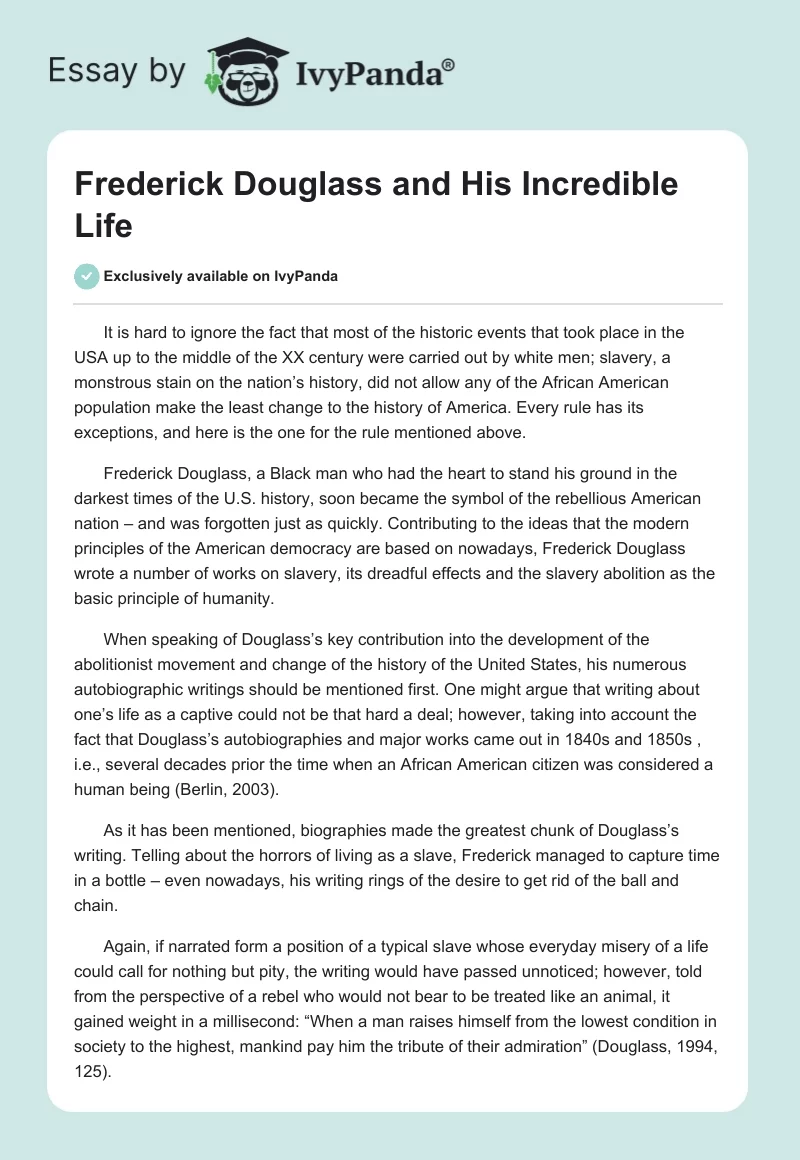 Frederick Douglass and His Incredible Life. Page 1