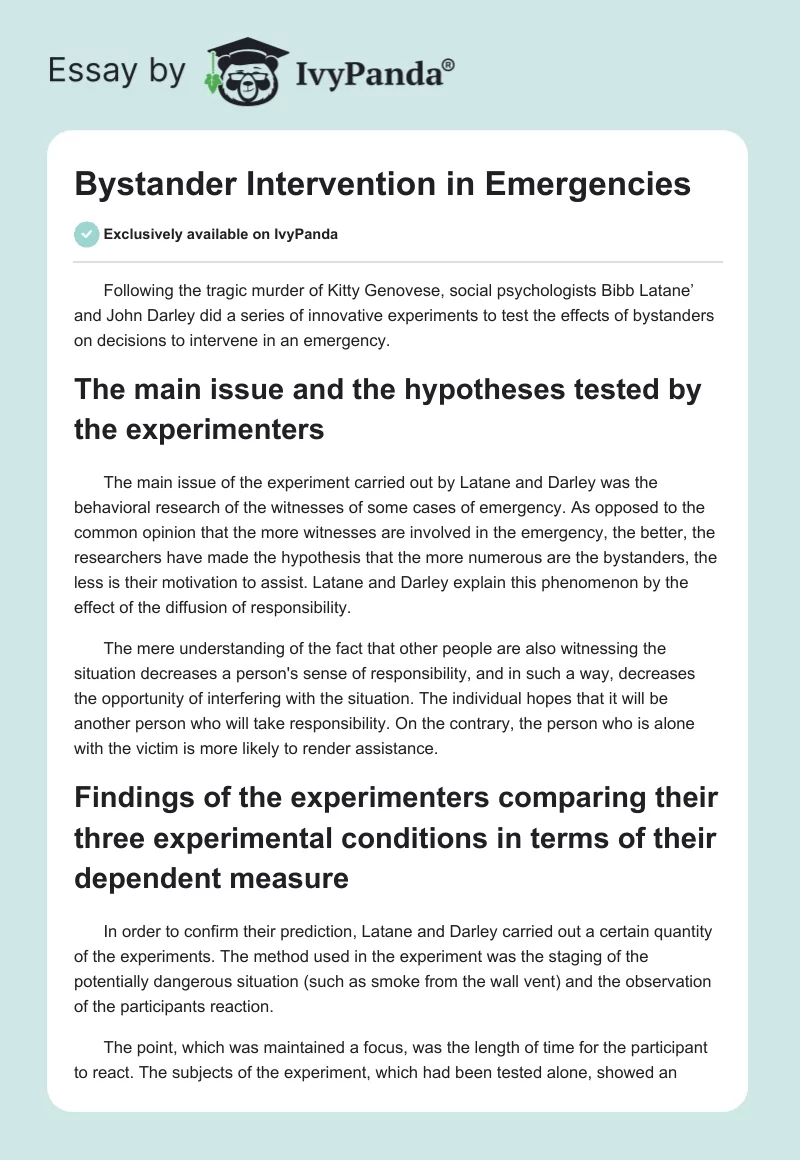 Bystander Intervention in Emergencies. Page 1