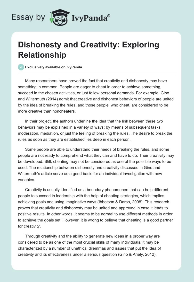 Dishonesty and Creativity: Exploring Relationship. Page 1