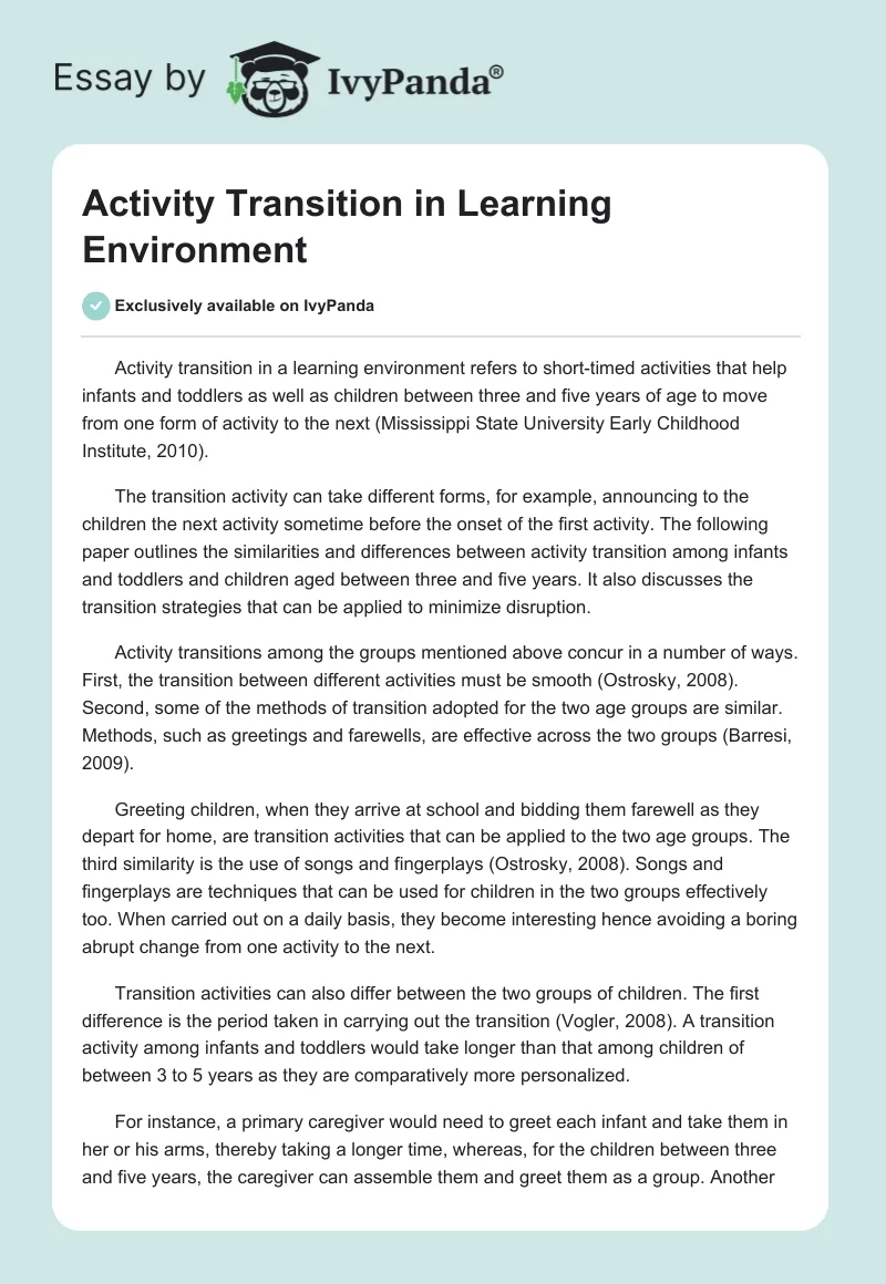 Activity Transition in Learning Environment. Page 1
