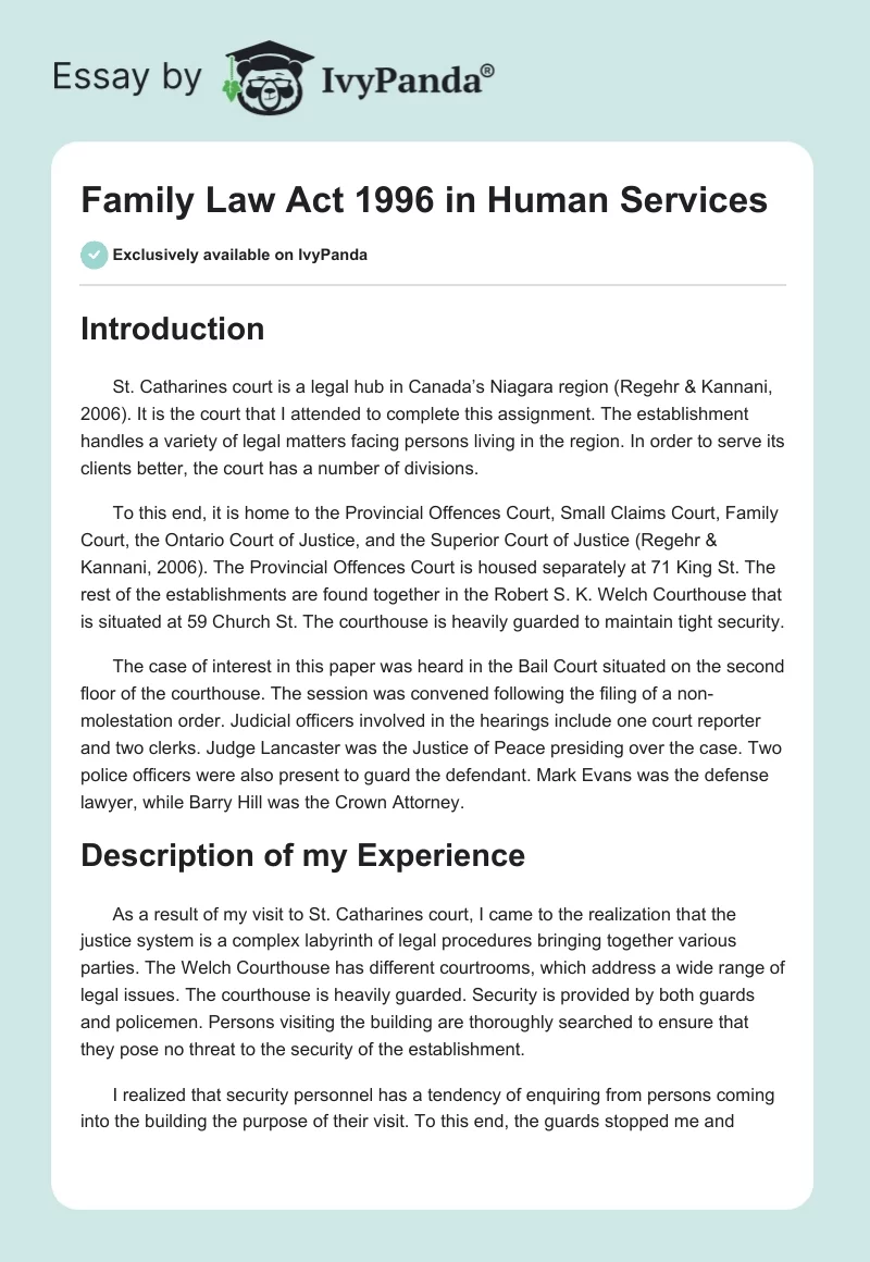 Family Law Act 1996 in Human Services. Page 1