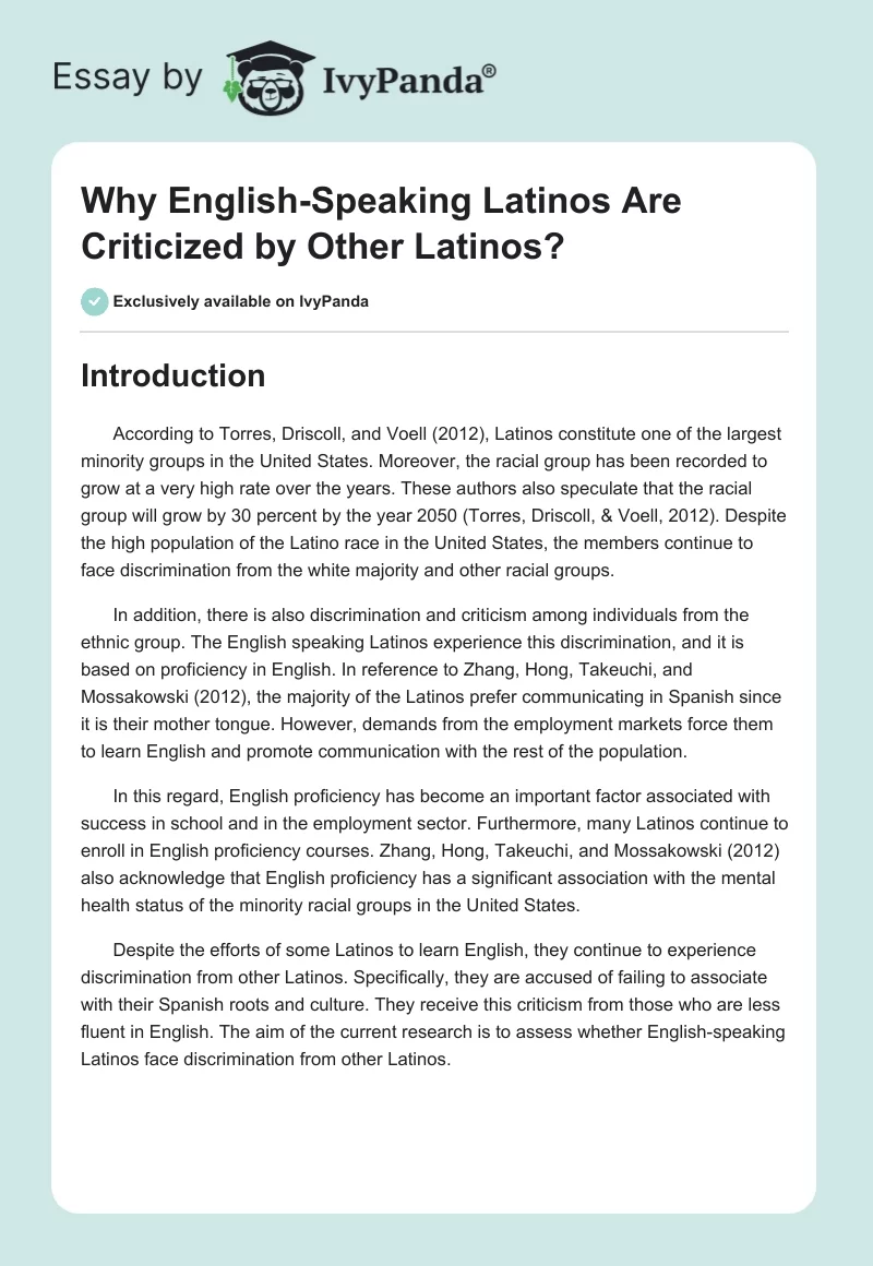 Why English-Speaking Latinos Are Criticized by Other Latinos?. Page 1