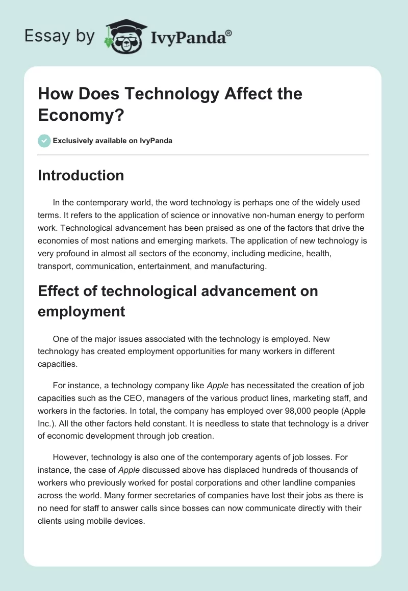 How Does Technology Affect the Economy?. Page 1
