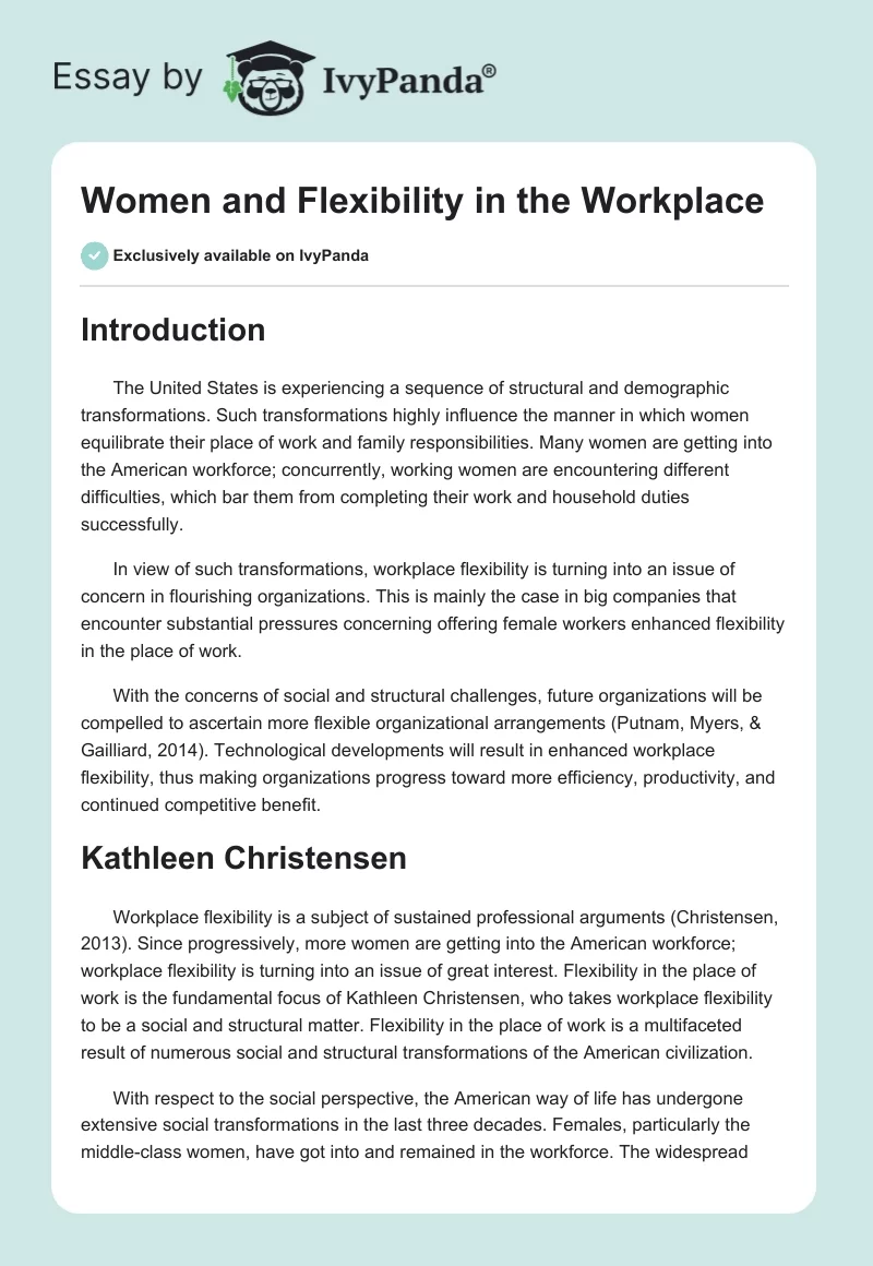 Women and Flexibility in the Workplace. Page 1