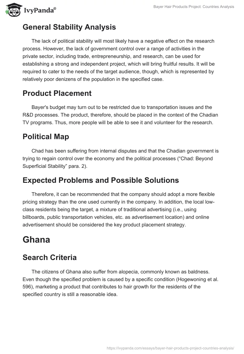 Bayer Hair Products Project: Countries Analysis. Page 2