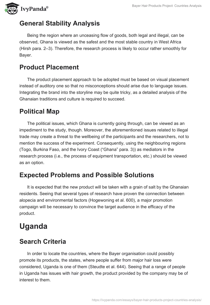 Bayer Hair Products Project: Countries Analysis. Page 3