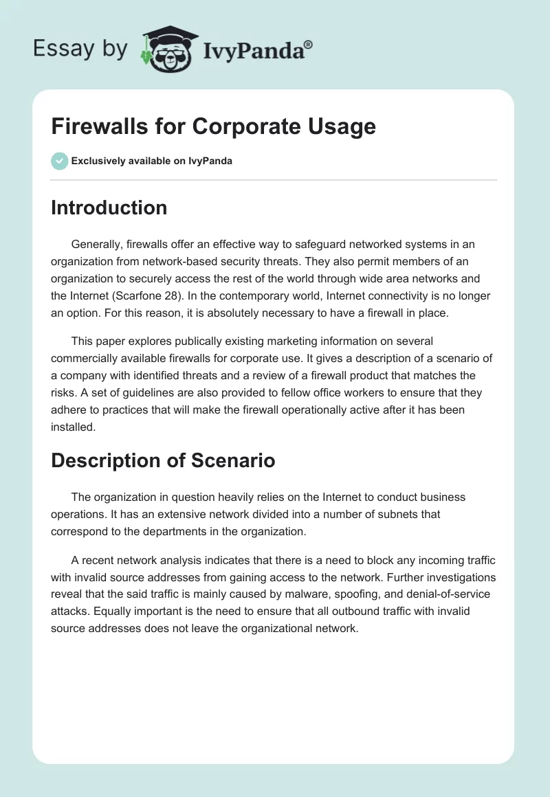 Firewalls for Corporate Usage. Page 1
