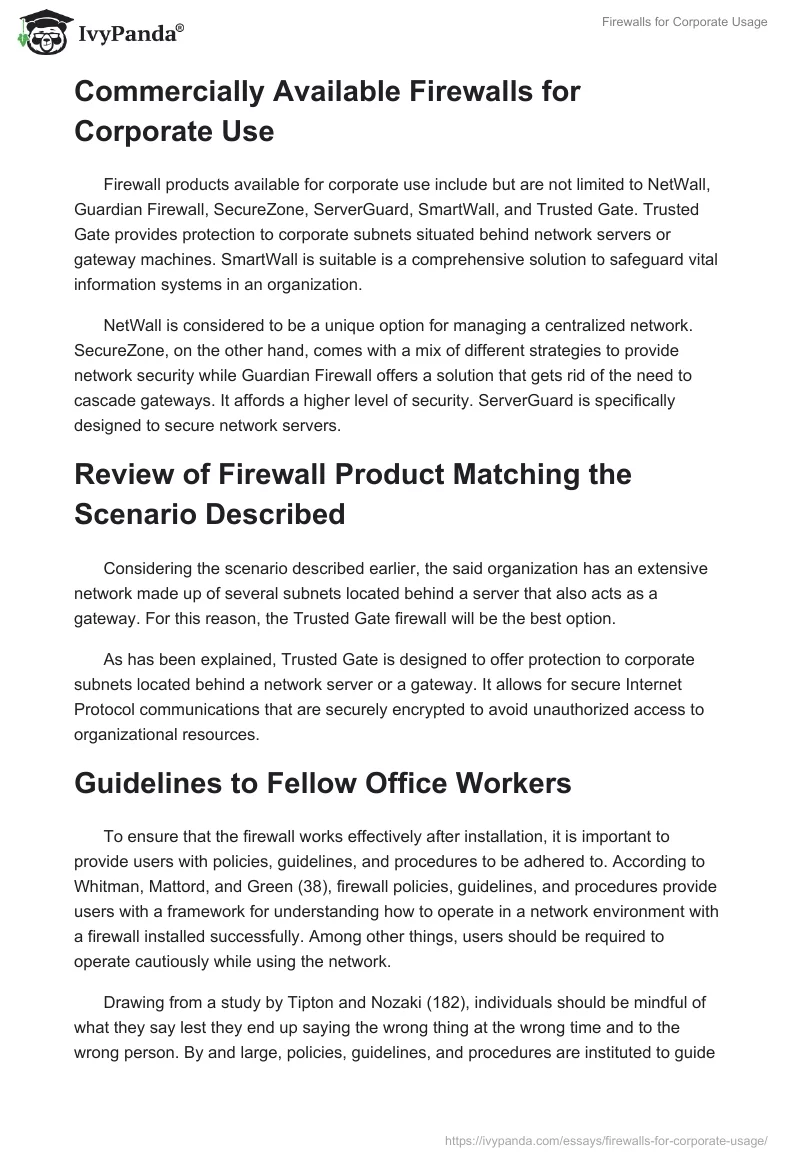 Firewalls for Corporate Usage. Page 2