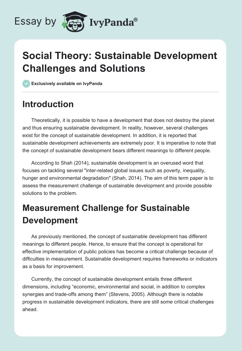 Social Theory: Sustainable Development Challenges and Solutions. Page 1