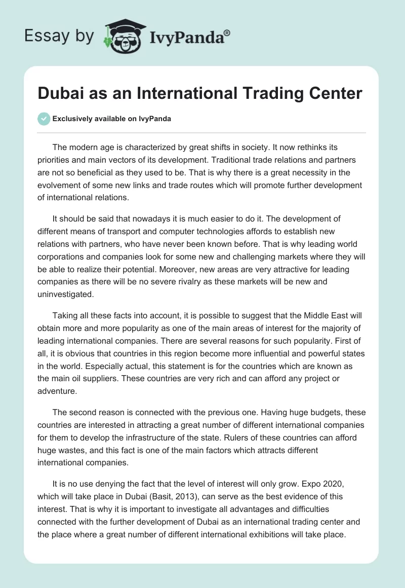 Dubai as an International Trading Center. Page 1