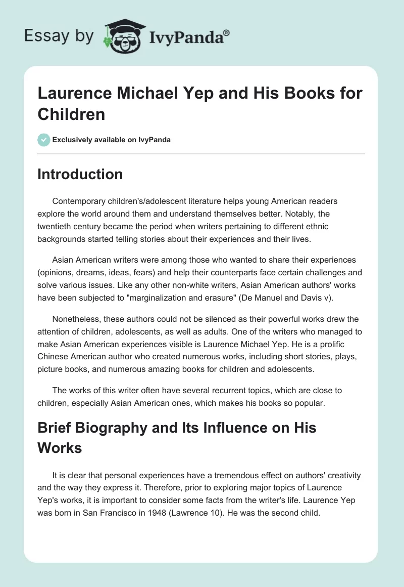 Laurence Michael Yep and His Books for Children. Page 1