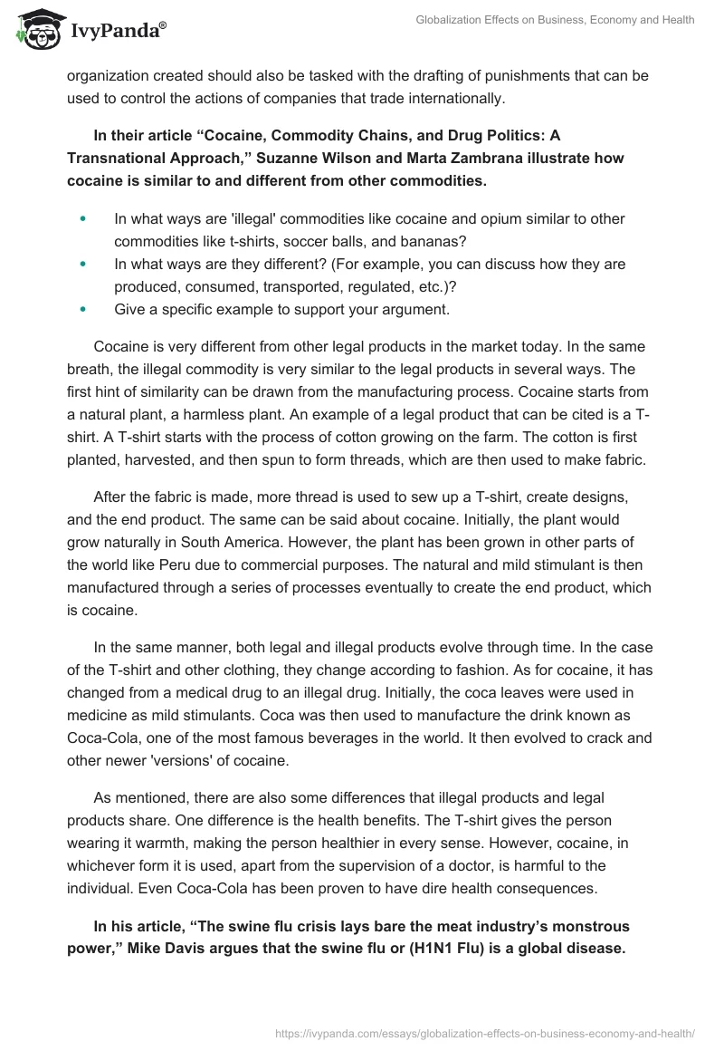Globalization Effects on Business, Economy and Health. Page 2