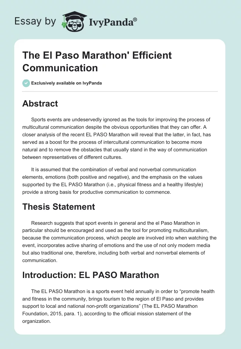 The El Paso Marathon' Efficient Communication. Page 1