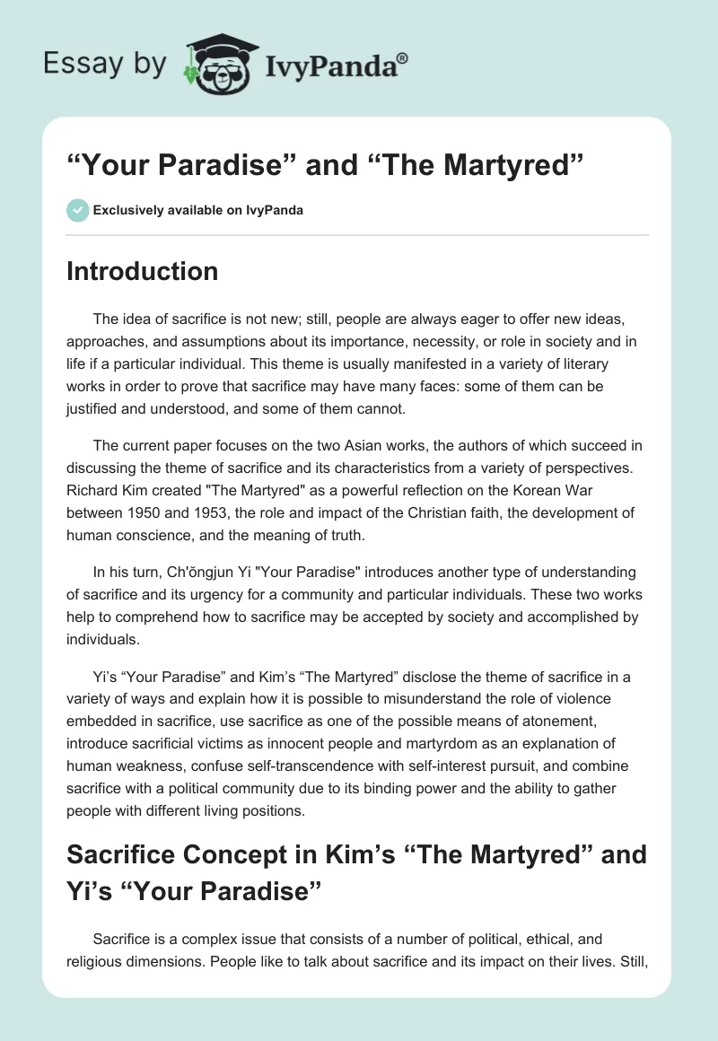 “Your Paradise” and “The Martyred”. Page 1