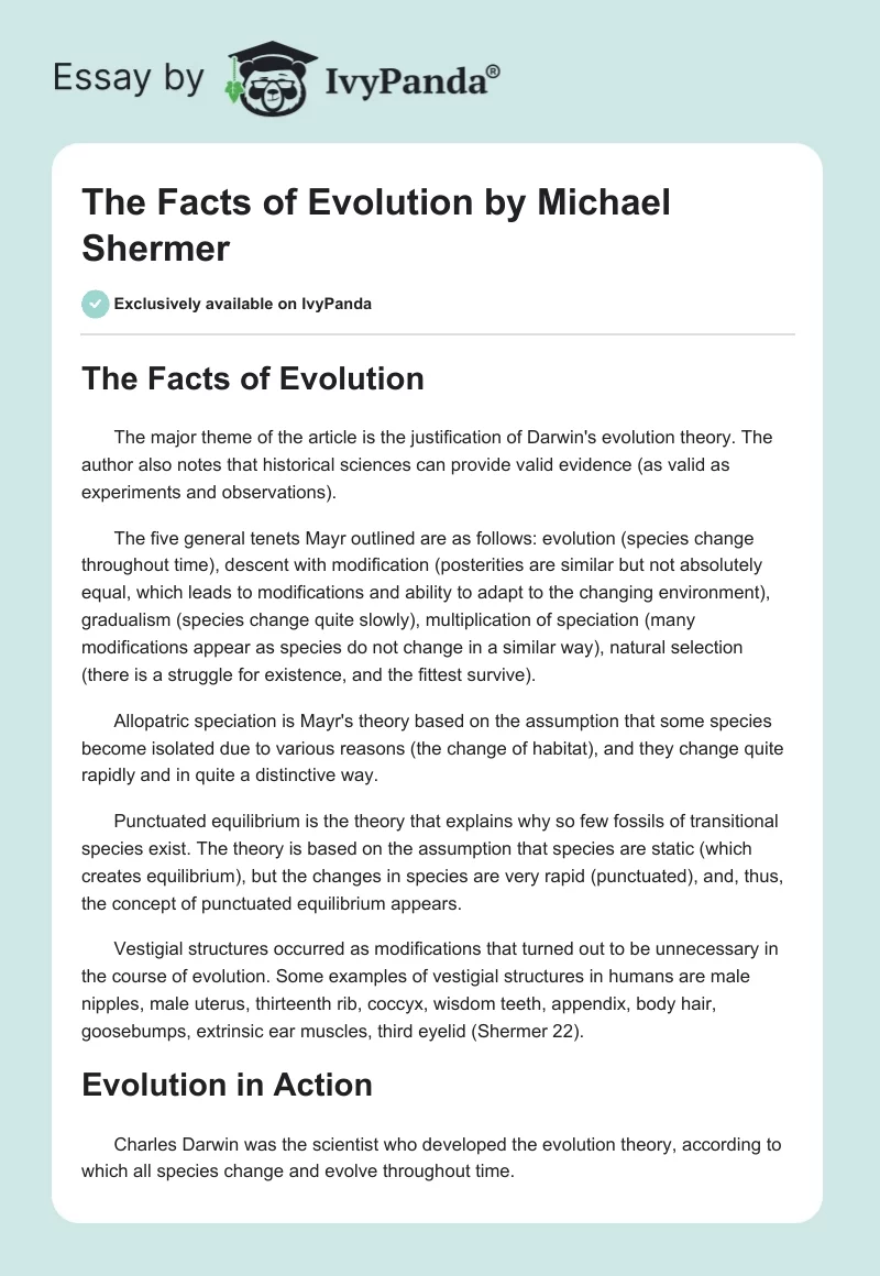 "The Facts of Evolution" by Michael Shermer. Page 1