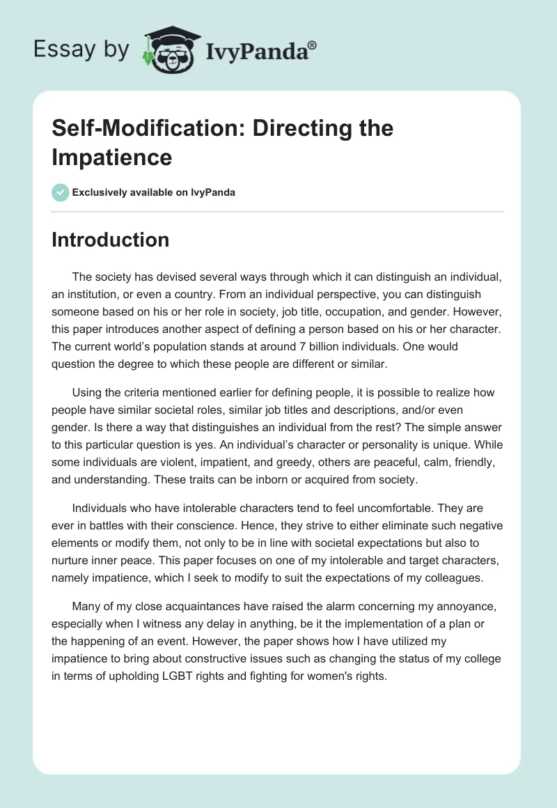 Self-Modification: Directing the Impatience. Page 1