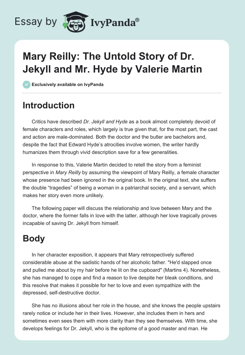 "Mary Reilly: The Untold Story of Dr. Jekyll and Mr. Hyde" by Valerie Martin. Page 1