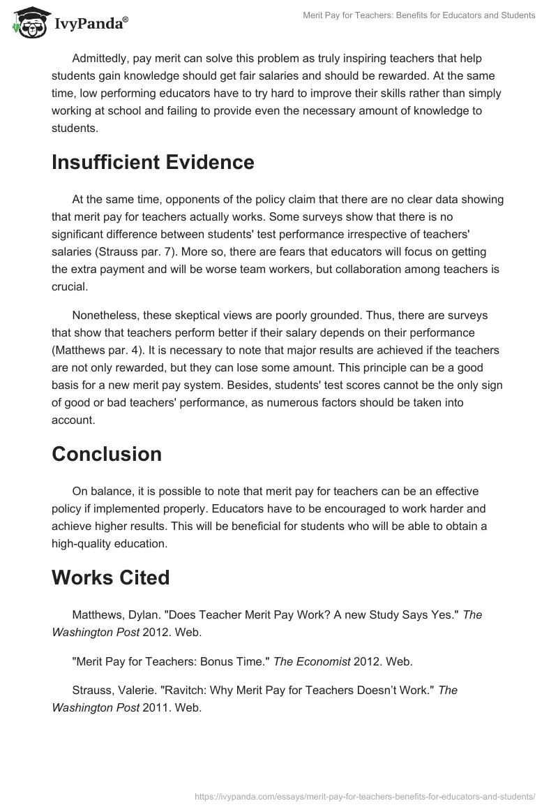 Merit Pay for Teachers: Benefits for Educators and Students. Page 2
