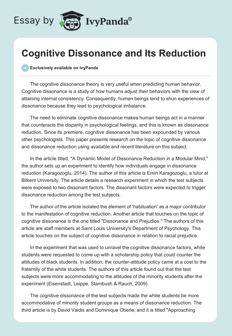 Cognitive Dissonance and Its Reduction. Page 1