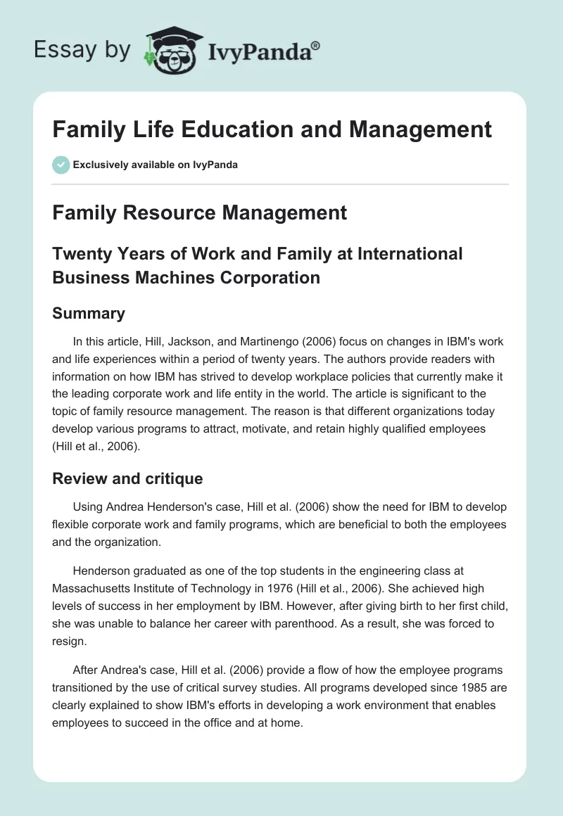 Family Life Education and Management. Page 1
