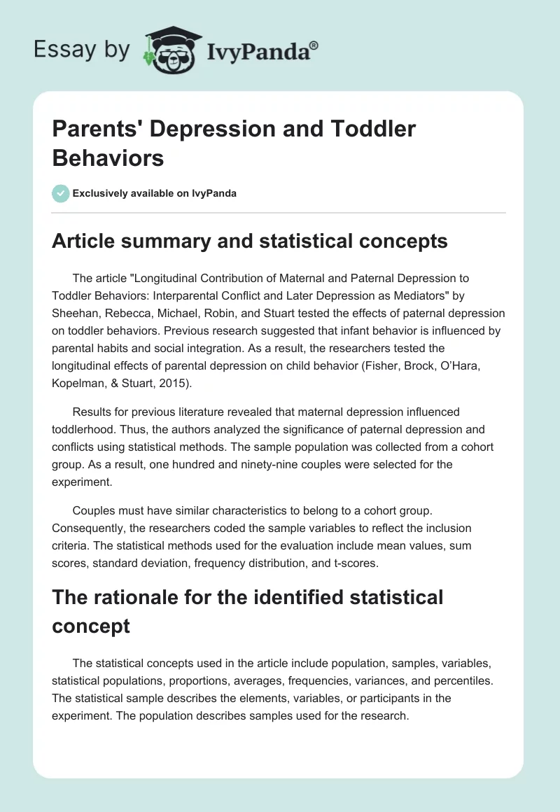 Parents' Depression and Toddler Behaviors. Page 1
