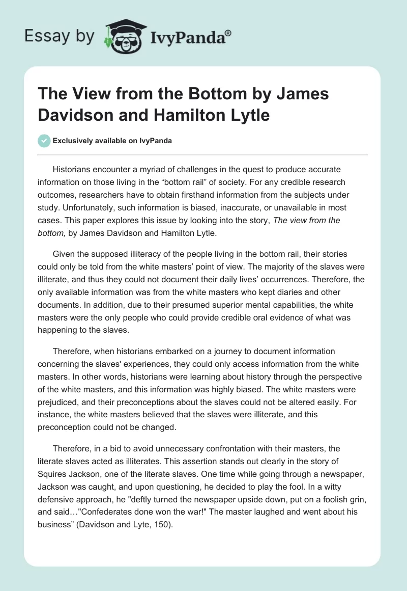 "The View from the Bottom" by James Davidson and Hamilton Lytle. Page 1