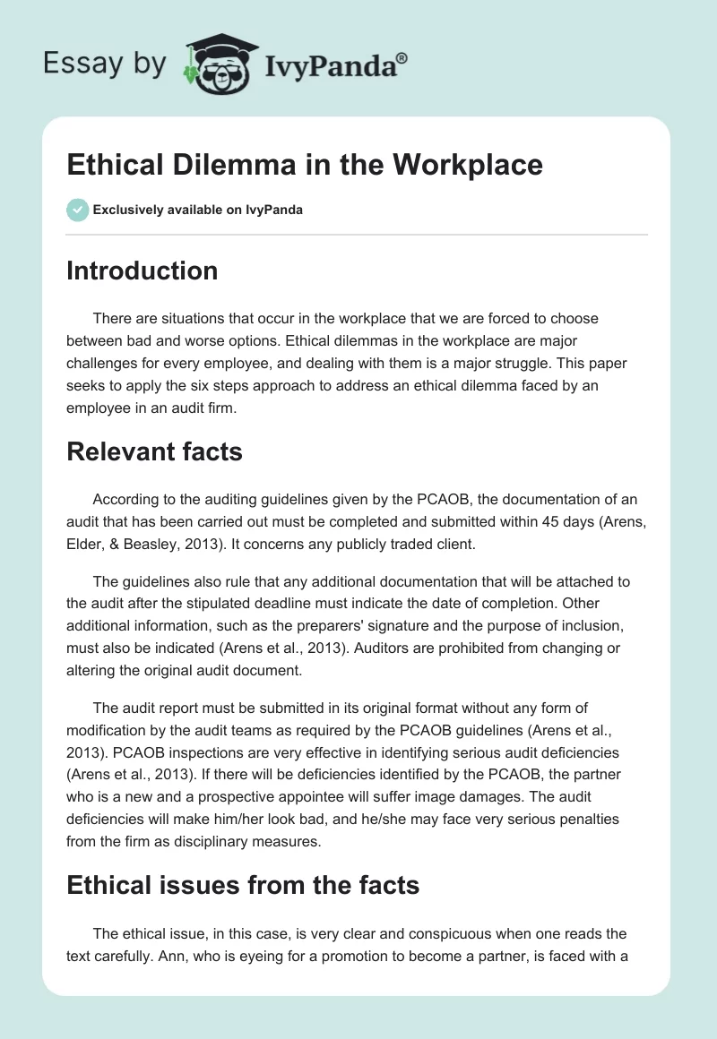 Ethical Dilemma in the Workplace. Page 1