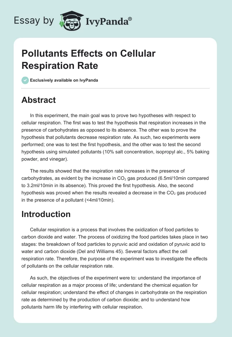 Pollutants Effects on Cellular Respiration Rate. Page 1