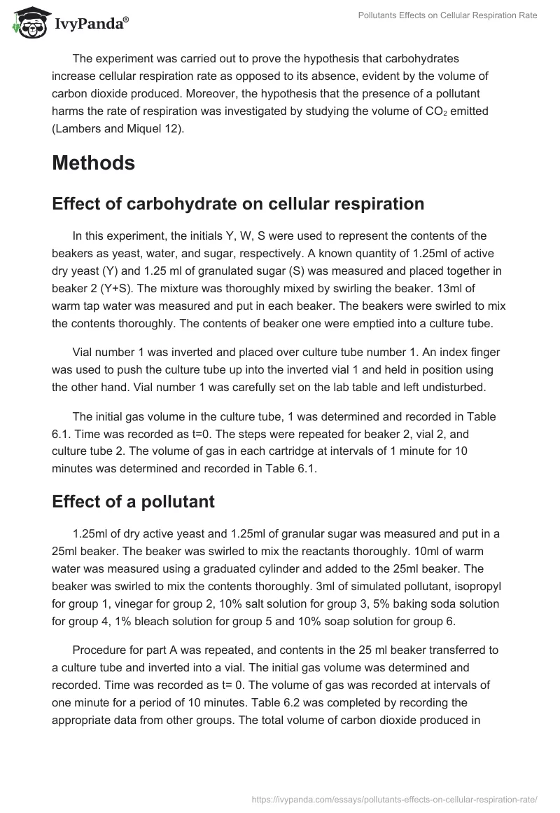 Pollutants Effects on Cellular Respiration Rate. Page 2