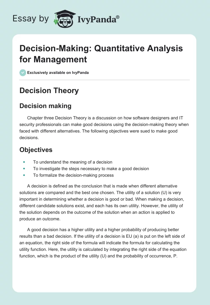 Decision-Making: Quantitative Analysis for Management. Page 1
