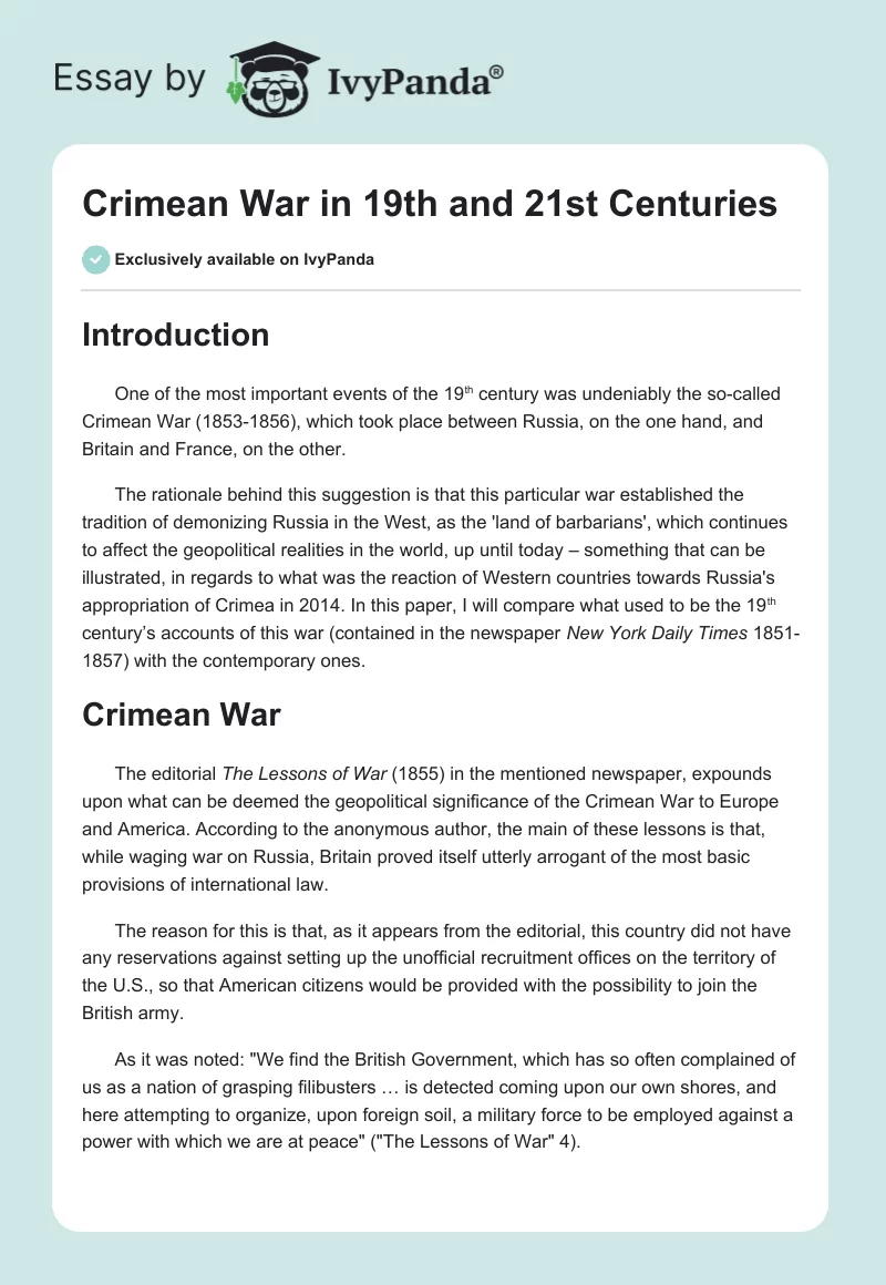 Crimean War in 19th and 21st Centuries. Page 1