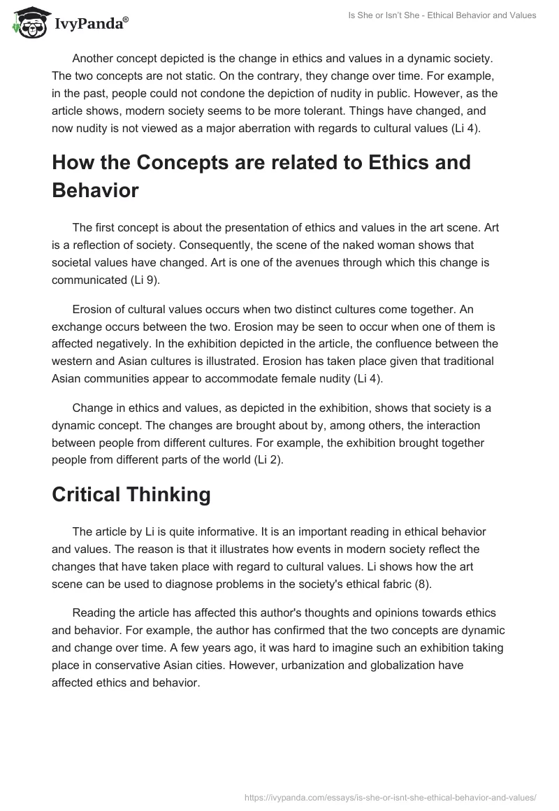 "Is She or Isn’t She" - Ethical Behavior and Values. Page 2