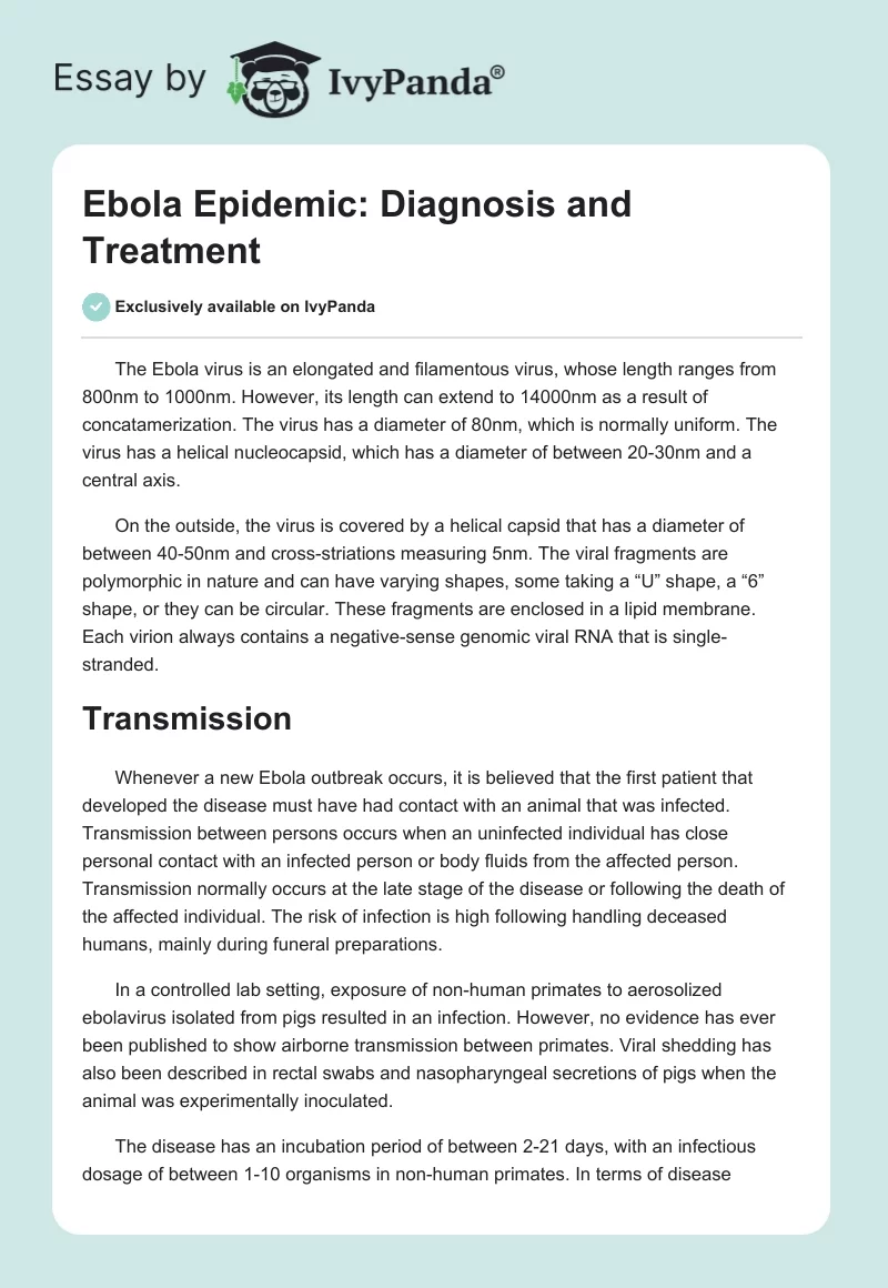 Ebola Epidemic: Diagnosis and Treatment. Page 1
